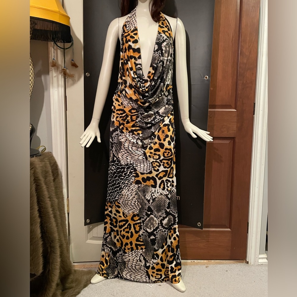 NWT Fashion Nova exotic print long halter dress sz XL (10)